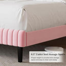 Full Size Bed Frame with Headboard, Velvet Upholstered Platform Bed with Vertical Channel Tufted Design, No Box Spring Required, Easy Assembly, Pink by CozyNest Decor