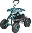 VEVOR Garden Cart Rolling Workseat with Wheels, Gardening Stool for Planting, 360 Degree Swivel Seat, Wagon Scooter with Steering Handle & Utility Tool Tray, Use for Patio, Yard, and Outdoors, Green by GreenHaven Gardens