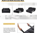 3 in 1 Convertible Sleeper Sofa Bed, Couch with Pull Out Bed with Side Pocket, Convertible Love Seat Sleepers Couch for Living Room, Bedroom, Black by CozyNest Decor