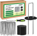 Landscape Staples Set,6 Inch 11 Gauge 20pcs Galvanized Garden Stakes + 20pcs Gaskets + 1Pick Hook,U-Shaped Tent Stakes Landscaping Fabric SOD Pins for Weed Fabric Barrier,Groud Cover,Fence by GreenHaven Gardens