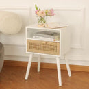 MaxSmeo White Nightstand with Drawer, Mid Century Modern Nightstand, Rattan Side Table, End Table with Storage for Living Room, Bedroom and Small Spaces, Easy Assembly (White) by CozyNest Decor