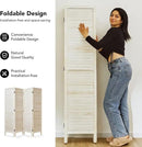 White Room Divider, Temporary Wall with Double Hinges, 5.6 Ft Tall Folding Louver Wood Screen for Home Office Bedroom Hotel Decoration (4 Panels, White-Washed) by CozyNest Decor