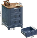 18" Farmhouse Night Stands Set of 2 with Charging Station, 2 & 3 Drawers End Table Dresser for Bedroom, Blue Wooden Nightstand, Bed Side Table with Open Shelf, Bedside Cabinet for Living Room by CozyNest Decor