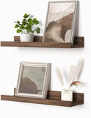 Heimlove Picture Ledge Shelf, Small Floating Shelves Set of 2, 16 Inches Picture Shelf for Wall with Ledge, Kids Bookshelf Wall Mounted for Living Room Bedroom Decor Books Photo Frames, Walnut by CozyNest Decor