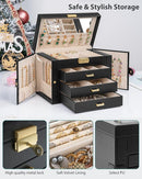 AKOZLIN Large 4-Tier Jewelry Box Leather Jewelry Storage Organizer with 3 Drawers Lockable for Women Girls Ring Necklace Earring Bracelet Watches Holder with Mirror Black by TinyTreasures Baby Boutique