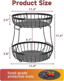 2 Tier Fruit Basket for Kitchen Counter with 2 Banana Hangers, 2025 Pro Detachable Metal Fruit Bowl with Wooden Handle,Fruit Holder for Bread Snack Veggies, Black Extra Large by CozyNest Decor