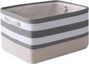 TheWarmHome Storage Basket Fabric Basket with Handles Dog Toy Basket Cloth Storage Bin Shelf Basket Decorative Storage Basket Shoe Basket Gift Basket(Grey&White Stripes-1 Pack,15.7L×11.8W×8.3H) by TinyTreasures Baby Boutique