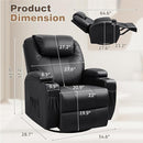 Recliner Chair, 360° Swivel Rocker Chair for Adults, Rocking Recliner Chair with Massage, Comfy Single Sofa with Side Pockets Cup Holders for Living Room, Bedroom, Nursery (Leather, Black) by TinyTreasures Baby Boutique