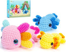 Crochet Kit for Beginners-3PCS Axolotl Crochet Kits for Adults Kids, Crochet Starter Kit with Step-by-Step Video Tutorials, Crochet Animals Kits DIY Craft Knitting Kit Learn to Crochet Kits for Adults by TinyTreasures Baby Boutique