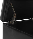 Adeco Faux Leather Storage Ottoman Bench with Solid Wood Legs, 17.7" Square Black PU Cube Foot Stool, Upholstered Button Tufted Vanity Chair with Hinged Lid for Living Room, Bedroom, Dorm by CozyNest Decor