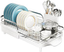 Dish Drying Rack, Expandable Dish Rack for Kitchen Counter, Stainless Steel Dish Drainer with Drainboard Set and Utensil Holder (White) by CozyNest Decor