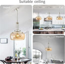 WUZUPS Nickel Chandelier Rustic Farmhouse Industrial Round Ceiling Pendant LED Light Fixture with Amber Glass Shade for Dining Room Kitchen Island Foyer Entryway, H 20.9" W 15.9", E26 Base by CozyNest Decor