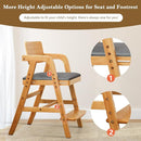 Solid Wood High Chair for Toddlers to Teens, Adjustable Height Toddler Dining Chair, Easy to Clean Toddler Highchair with Removable PU Cushion for Dining, Studying, Step Tool, Natural by TinyTreasures Baby Boutique