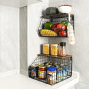 Fruit Basket, Stackable Wall Mounted Fruit Baskets, Potato Baskets Onion Storage for Kitchen, Hanging Wire Basket with Wood Lid, 2-Tier Vegetable Organizer Kitchen Countertop Organization by CozyNest Decor