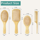 Bamboo Hair Brush and Comb Set for Women Men and Kids,Natural Bamboo wood Wide-tooth brush and tail comb - Paddle Detangling Brush for Wet Dry Curly Hair by TinyTreasures Baby Boutique