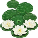 10pcs Artificial Floating Foam Lotus Flowers with Artificial Frog Lotus Leaves, Lily Pads for Lake, Pond Plants Ornaments for Pool Aquarium Water Decoration, White by GreenHaven Gardens
