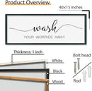 SRSZHIYUE Wash Your Worries Away Bathroom Sign Wall Art 40"x15" Funny Restroom Toilet Large Wood Framed Hanging Decor (Black) by CozyNest Decor