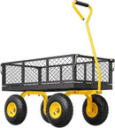 VEVOR 500 Lbs Steel Garden Cart, Heavy Duty Garden Wagon Cart Pullable on Wheels, Metal Yard Utility Wagon Carts with 10" All Terrain Tires, Mesh Removable Sides and 180°Rotating Handle by GreenHaven Gardens