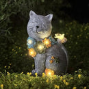 Garden Outdoor Decor Cat Statue with Solar Succulent Resin and 6 LEDs, Large Cats Sculpture with Butterfly Solar Lights for Patio, Balcony, Yard, Lawn Ornament by GreenHaven Gardens