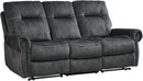 EBELLO Manual Recliner 3 Seat Sofa Couch, Soft Fabric 3 Seater Reclining Couch Chair, Vintage Rivet Mid-Century Design Furniture for Living Room, Meeting Room, Grey by CozyNest Decor