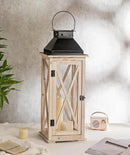 TIMRIS Large Wooden Candle Lanterns Decorative Set of 2, Rustic Farmhouse Whitewash Floor Lanterns, Indoor/Outdoor Hanging Lanterns for Home Decor (No Glass) by CozyNest Decor
