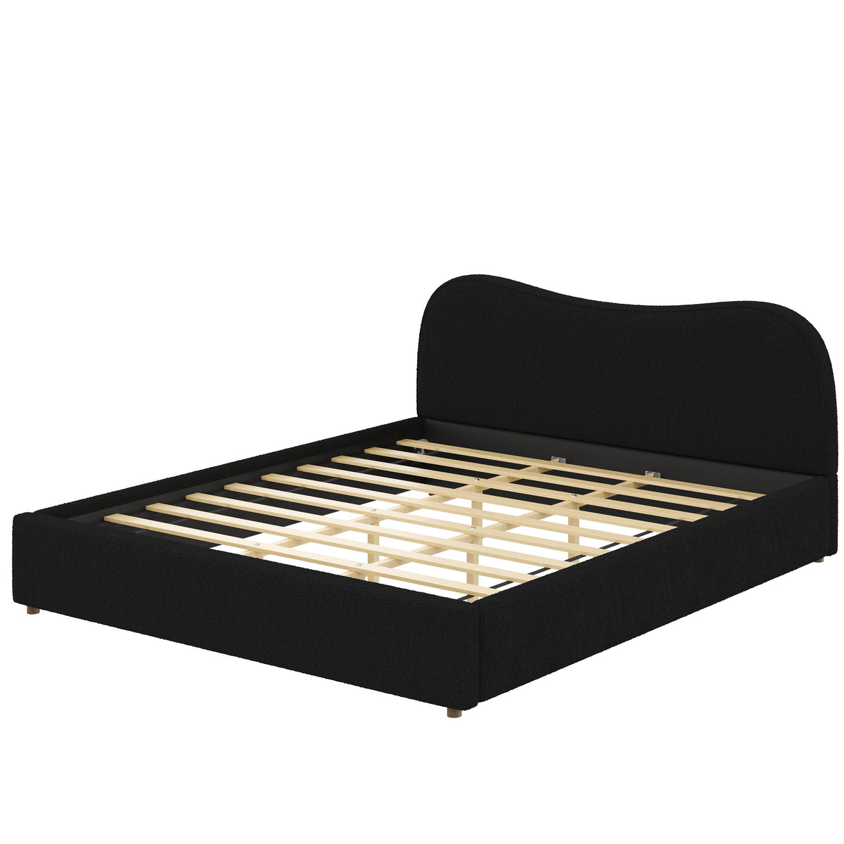 King Size Upholstered Platform Bed with Wooden Slats, photo 10 of 10