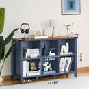 6 Cube Bookcase, Farmhouse Wood Low Storage Organizer Book Shelf, 47" Horizontal Navy Blue Console Bookshelf with Legs, Hallway Book Case for Entryway, Display Cabinet for Living Room, Office by CozyNest Decor