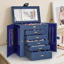 AKOZLIN Extra Large 6-Tier Jewelry Box Organizer Functional Huge, 5 Drawers Leather Jewelry Storage Case for Women Girls Ring Necklace Earring Bracelet Holder Organizer with Mirror Blue by TinyTreasures Baby Boutique