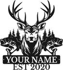 Personalized Custom Forest Deer and Fish Wall Decor, Metal Signs, Black Metal Wall Art, Custom Name Signs for Dad's Shed, Camping and Hunting Decor by CozyNest Decor