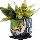 Tiffany Stained Glass Fun Moon Sleeping Cat Planter，Orange Sleeping Cat Cactus Planter，Cute Planters for Indoor Plants,Decorative Flower Pots As Gifts for Cat Lovers，4.6x3x5.15 in by GreenHaven Gardens