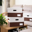 PRANDOM Foldable Storage Bins with Lids [3-Pack] Fabric Collapsible Storage Boxes Baskets Cubes Containers with Handles for Closet Living Room Bedroom (Brown & White 17.7x11.8x11.8'') by CozyNest Decor