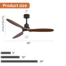 Ceiling Fan With Lights 3 Solid Wood Fan Blade Noiseless Reversible Motor Remote Control - Black by HouseOfZazla