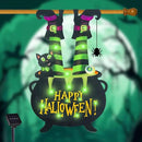 Halloween Lighted Garden Flag for Outside, Witch Feet Shape Flag Yard Decor, 8 Modes Double Sided Cauldron Eyeball Black Cat Outdoor Hlloween Decorations for Home Porch (Green-28x40) by CozyNest Decor