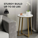 Round End Tables, Small Side Table White Marble Texture MDF Top,Metal Frame Gold Color, Tall End Table for Bed Room,Coffee Tea End Table for Living Room (White Marble+Gold) by CozyNest Decor