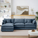 Modern Modular Sectional Sofa 105-Inch L-Shaped Couch Set with Movable Ottoman in Blue Chenille