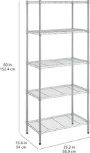 Amazon Basics 5-Shelf Adjustable, Storage Shelving Unit, (200 Pound Loading Capacity per Shelf), Steel Organizer Wire Rack, 23.2 x 13.4 x 60 inches (LxWxH), Chrome by CozyNest Decor
