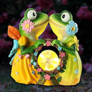 Solar Garden Decor Statue 6.5" Resin Kissing Frog Figurines with Glass Ball Waterproof Frog Decor for Outside Yard Patio Porch Decoration Gift for Mom Grandma Wife by GreenHaven Gardens