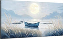 Large Wall Art for Living Room Bedroom Decor - Modern Nautical Beachy Ocean Beach Seascape Nature Artwork with Blue Boat Moon Lake Mountain Sea - Relaxing Serene Canvas Picture for Coastal Rustic Home by CozyNest Decor