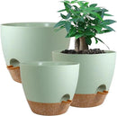 Large Self Watering Pots, 12/10/9 Plastic Planters with High Drainage Holes and Deep Reservoir for Indoor Outdoor Garden Plants and Flowers, Green with Brown by GreenHaven Gardens