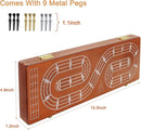 Cribbage Board Game Set 3 Tracks, Plusvivo Solid Oak Wood Cribbage Boards Unique with 9 Metal Pegs & 2 Storage Area, 15.5 X 4.9 X 1.2 in Travel Portable Cribbage Game Sets for Family by TinyTreasures Baby Boutique