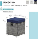 Patiorama 2 Piece Outdoor Patio Ottomans,All-Weather Grey PE Rattan Wicker Ottoman with Storage,Outdoor Footrest Footstool Seat w/Thick Cushion,Built-in Handle for Backyard Poolside Porch (Navy Blue) by CozyNest Decor