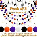 Jishi Fall Event Garlands, 3pk Orange Black White Felt Pom Pom Garland, 6.6ft Long, 25mm 24 Balls, Halloween Thanksgiving Party Decor by CozyNest Decor
