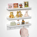 MBYD Picture Shelf Ledge, 24 Inch Floating Shelves for Wall, Nursery Book Shelves with Hooks Set of 3, Floating Shelf Wall Mounted for Bathroom,Kids Room, Living Room, Kitchen Bedroom White by CozyNest Decor
