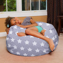 Posh Creations Bean Bag Chair for Kids, Teens, and Adults Includes Removable and Machine Washable Cover, Canvas White Stars on Gray, 38in - Large by TinyTreasures Baby Boutique