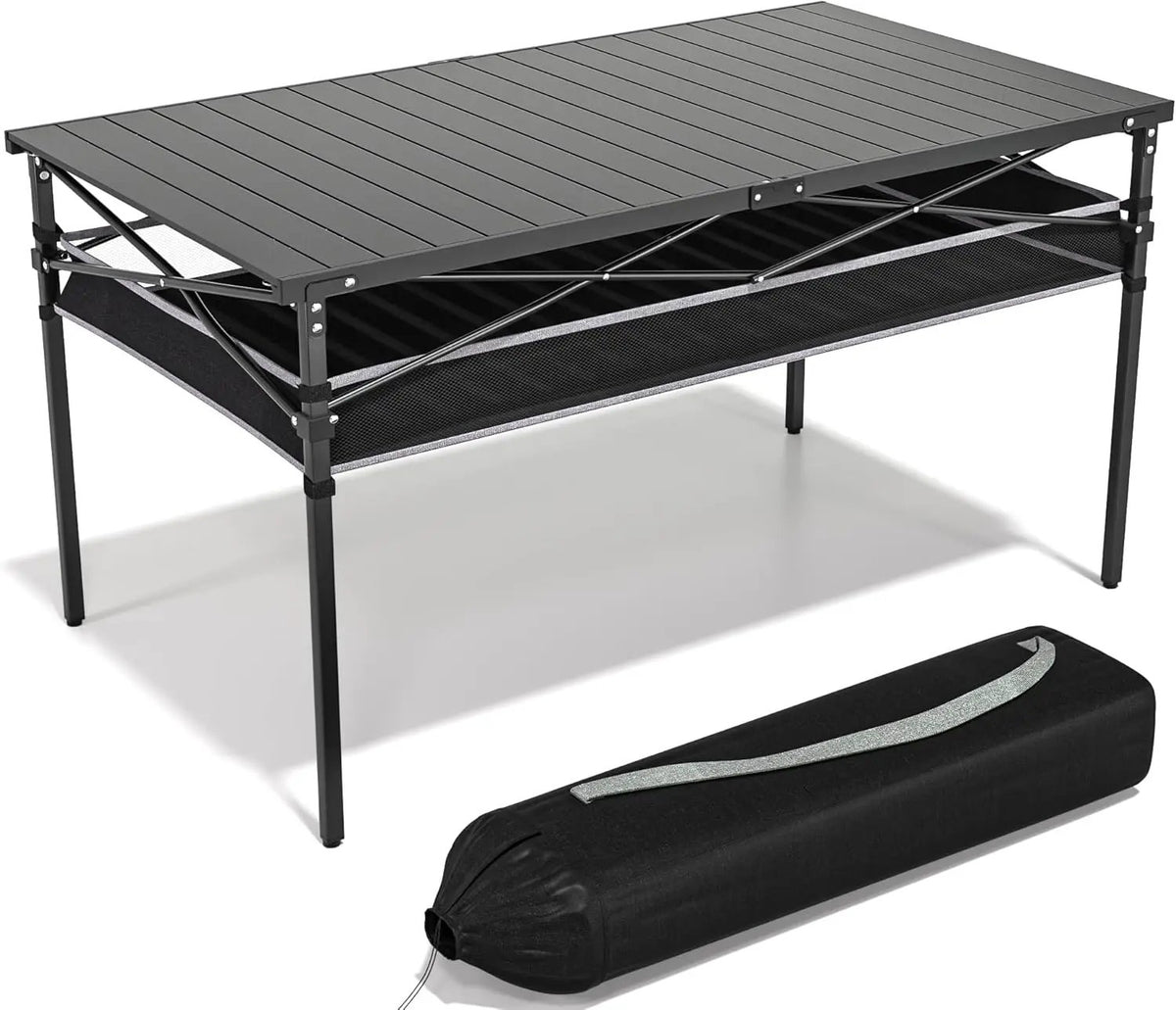 Folding Camping Table, Aluminum Roll-up Table with Storage Net and Carrying Bag, Outdoor Lightweight Camp Table for Picnic, Camping, Beach,Backyard, BBQ, Party, Patio