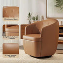 360° Swivel Leather Accent Chair, Modern Barrel Club Chair with Leather Upholstery and Sturdy Base, Comfortable Armchair for Living Room, Bedroom, Reading Nook, Brown by CozyNest Decor