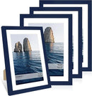 10x14 Picture Frame Set of 4, 10 x 14 Wood Photo Frames with Mat for 8x12 or 30x40cm Diamond Painting Art, Wooden Frame with Real Glass Cover for Wall and Tabletop Display,Blue by CozyNest Decor