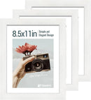 8.5x11 Picture Frame Set of 3 - White Woodgrain, Solid Wood & HD Tempered Glass, Table Display or Wall Hanging by CozyNest Decor
