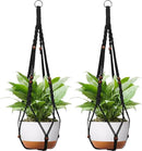 43 Inch Macrame Plant Hanger - Fits 6-15 Inch Pots, Extra Long Hanging Planter Holder for Indoor Outdoor, with Red Wood Beads, Boho Home Decor, 2 Pack, Black (POTS NOT Included) by GreenHaven Gardens