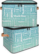 Custom Storage Basket with Name, Personalized Storage Bins with Zipper Lid, Foldable Fabric Storage Box Large capacity with Handle Grey Blue Green by TinyTreasures Baby Boutique